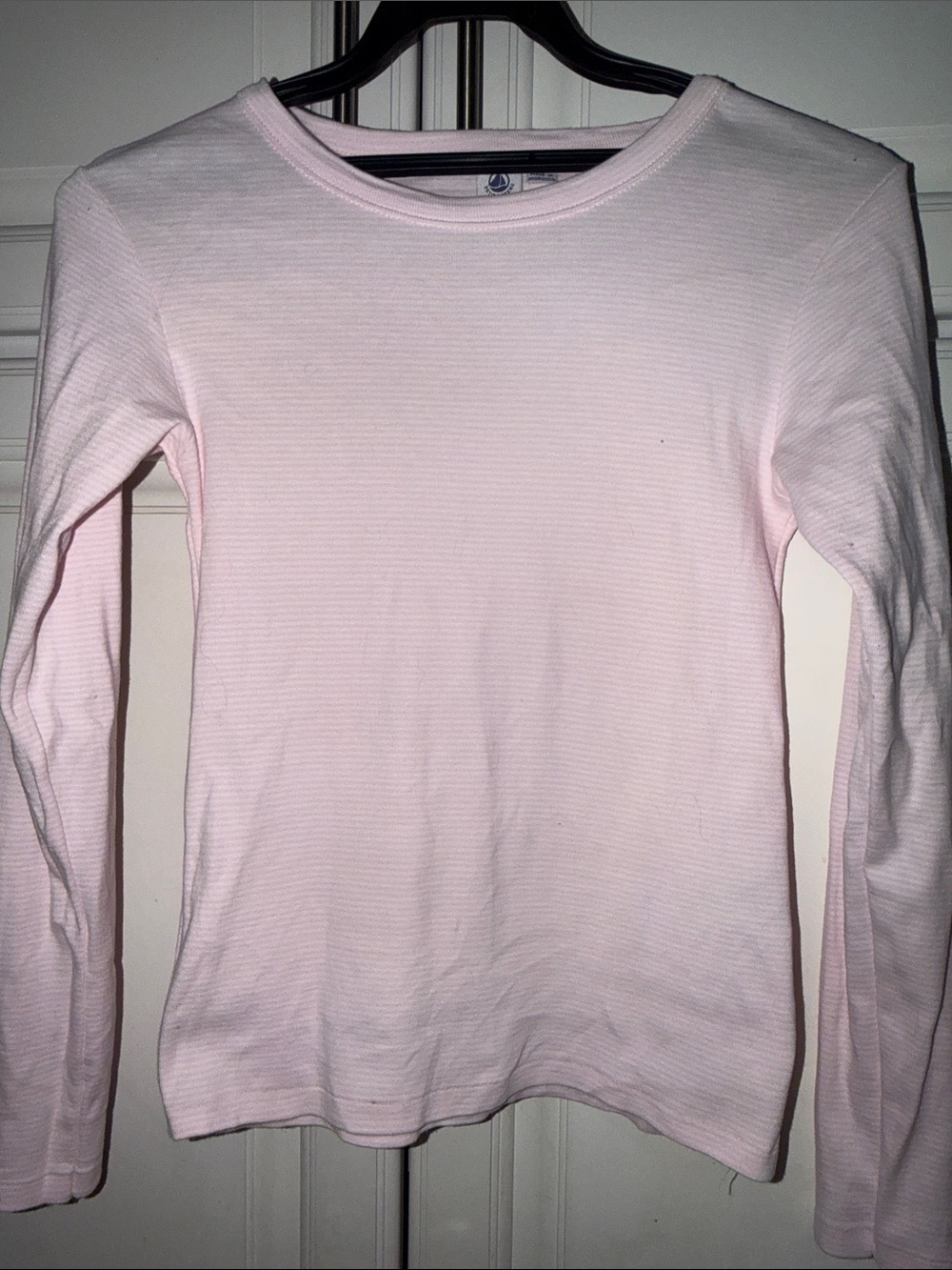 Petite Bateau Pink and White Striped Long Sleeve Top